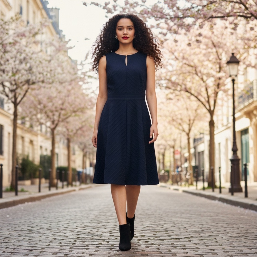 Just Taylor Navy Blue Fit & Flare Dress Exposed Back Zip Size 14